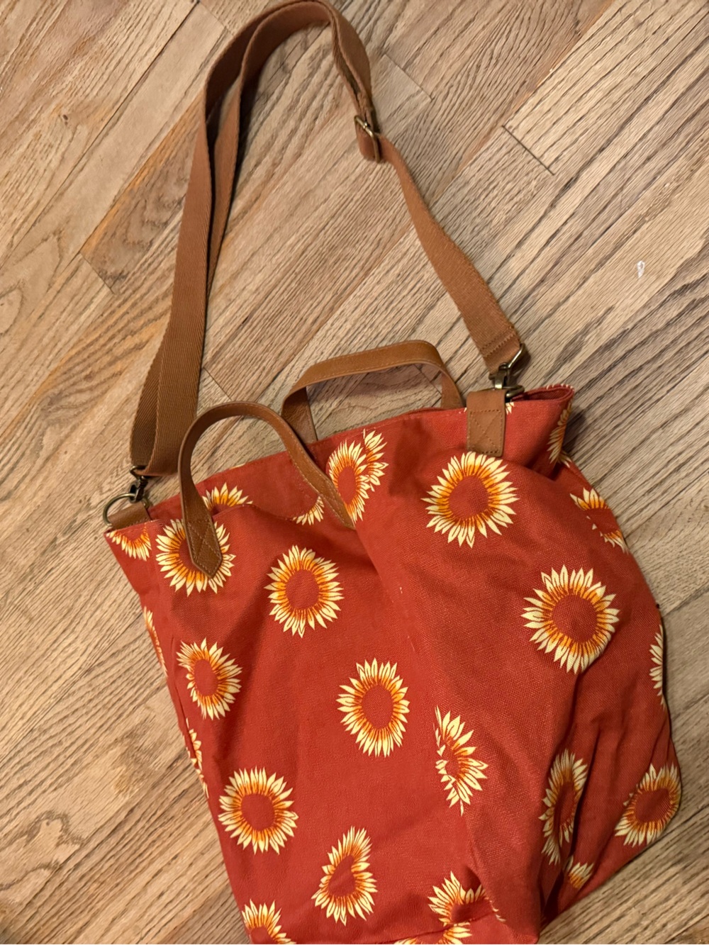 thirty-one Rust Sunflower Canvas Shoulder Bag with Brown Strap